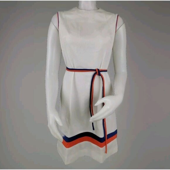60s Belted Knit Dress Sz 10 Sleeveless Hob Nobber Stewardess Vintage Mod Sheath - Picture 1 of 11